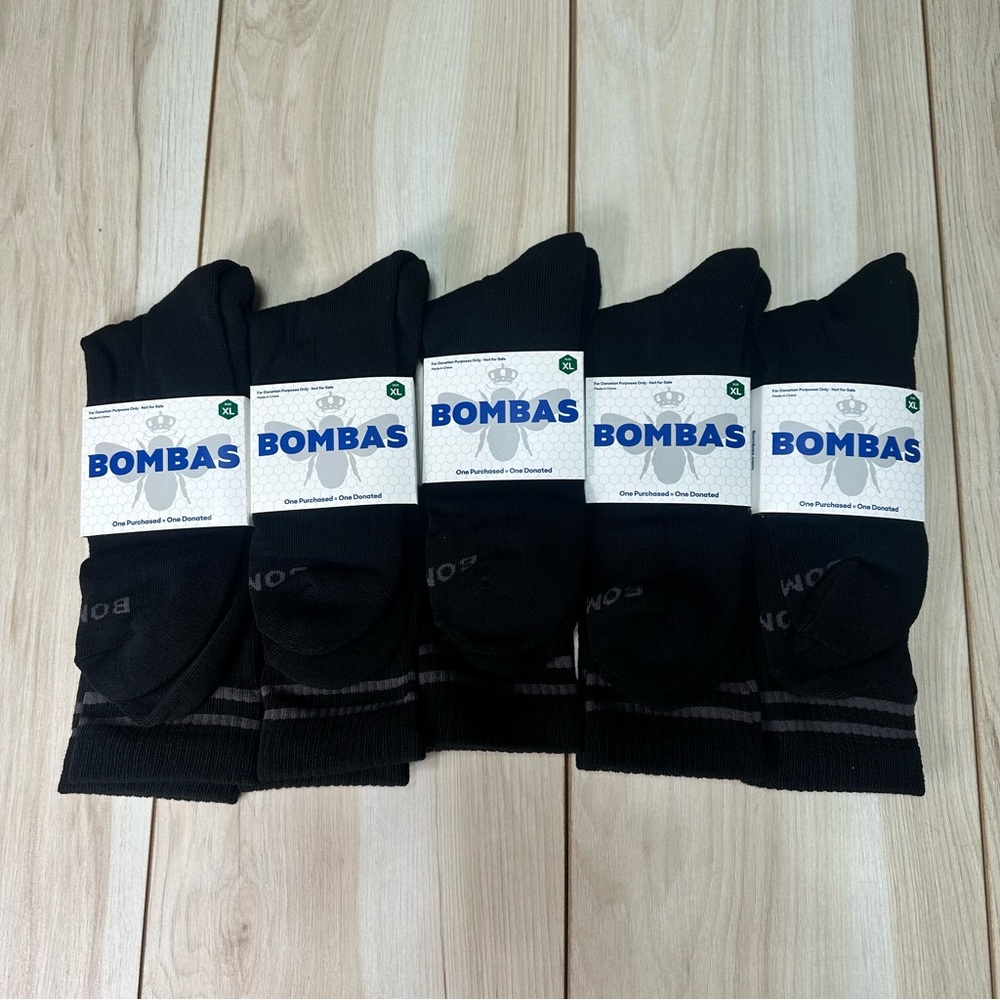 Bombas Men's Black Crew Socks‎ Size XL Crew Calf Honeycomb Socks 5 Pairs NWT